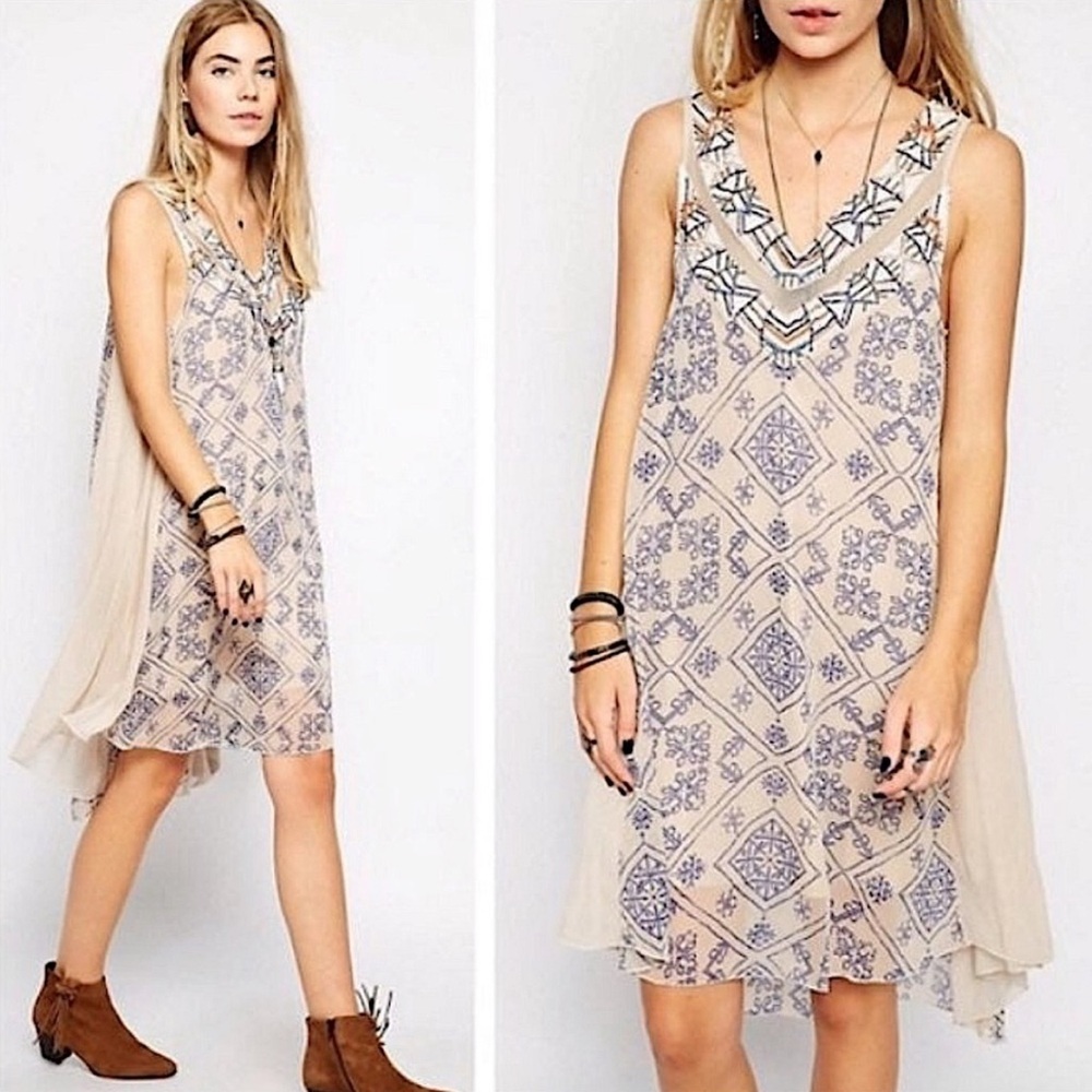 Free People Ancient‎ Mystery Dress Beaded Sleeveless High Low Chiffon Small